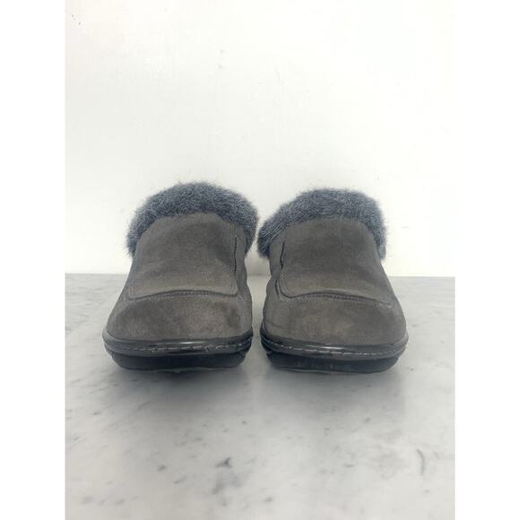 SOFTWALK Mule Clog Women 9 M Dark Gray Suede Faux Fur Trim Wedge Slip-On EUC - Picture 3 of 9